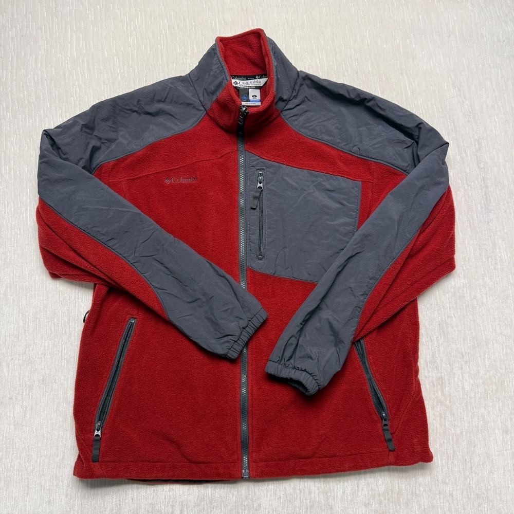 Columbia Interchange Fleece Jacket Mens Large Red Mock Neck Full Zip Outerwear